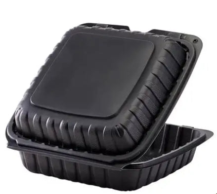 To Go Box, 9x9 Mineral Filled Hinged Container, Black