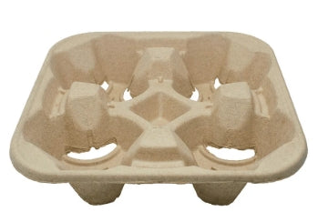 Carrier, 4 Cup Molded Fiber Carrier for 8-32oz, Natural