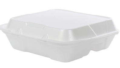 To Go Box, Foam Hinged 8x8 3-Comp, White