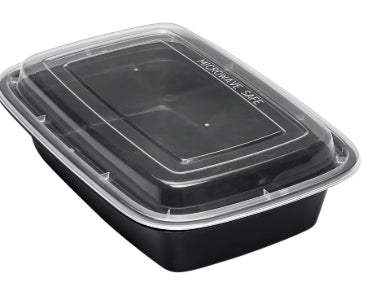 Container, Microwavable 28oz PP Black FC w/clear lids, RECTANGULAR