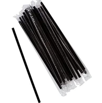 Straws, 7.75" Black Clear Wrapped Jumbo Straws,