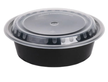 Container, 32oz Microwaveable Black FC w/clear lids, ROUND