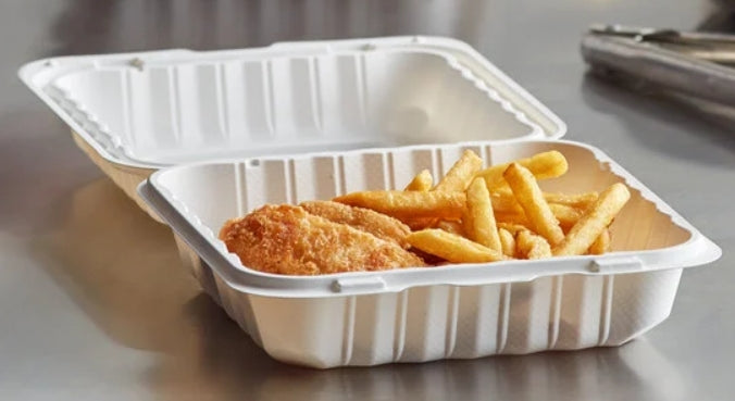 To Go Box, Mineral Filled 9x9 Hinged Container, White