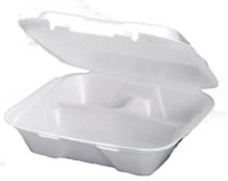 To Go Box, Foam Hinged 9x9 3-Comp., White SN203