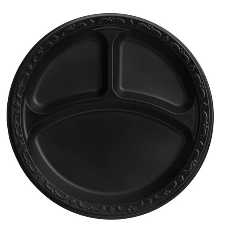 Plate, Mineral Filled/Polypro  10" 3 - Comp., Black