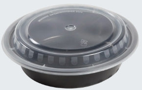 Container, 24oz 7" Round Container Combo, Black Base w/ Clear Lid