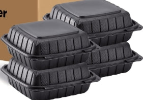 To Go Box, Mineral Filled 8x8x3 Hinged Container, Black