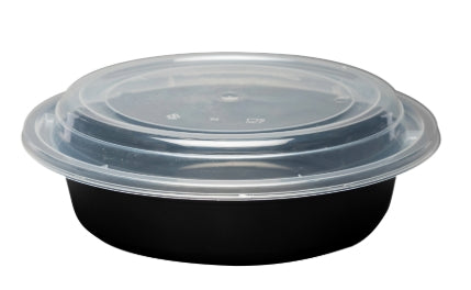 Container, 24oz. PP Blk/Clear Lid To Go Container - Combo