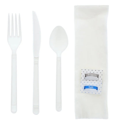 Cutlery Kit, Medium Weight PP Cutlery Kit, White 6-Piece