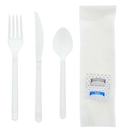 Cutlery Kit, Medium Weight PP Cutlery Kit, White 6-Piece