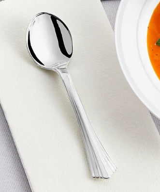 Soup Spoon, 5 7/8" Extra Heavy Weight Silver Plastic Soup Spoon