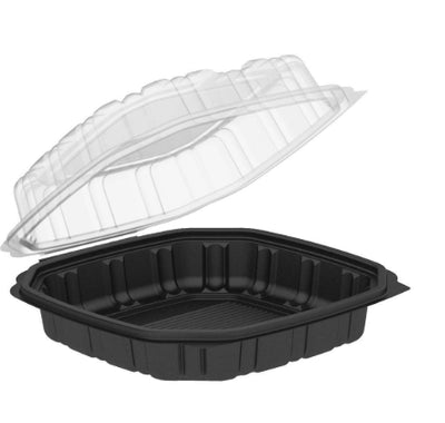 To Go Container, 8x8x3 Microwavable Hinged Container, 3-Comp.