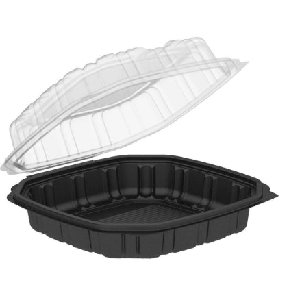 To Go Container, 8x8x3 Microwavable Hinged Container, 3-Comp.