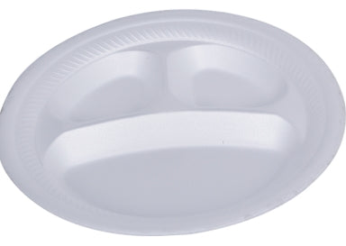 Plate,  Foam 3-Compartment Laminated Plate 10 1/4" ,White