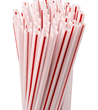 Straws, 7.75" Wrapped Giant Red Striped Polypropylene Straws