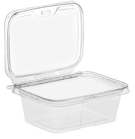 Container, 64oz. PET Tamper Resistant RECTANGULAR Hinged Container w/ Flat Lid
