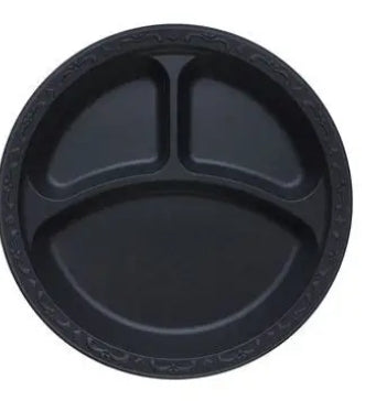 Plate, 9" Mineral Filled Plate 3-Comp, Black