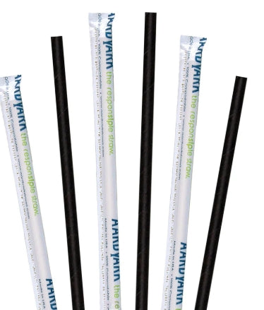 Straws, 7.75" Jumbo Black Paper Wrapped